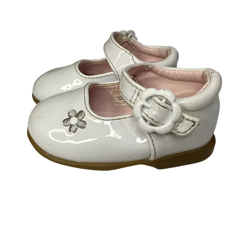 Mary Jane‎ Style White Dress Shoes With Flower Baby Girls Size 2